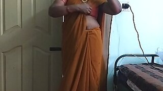 indian mom wearing saree blouse and trousers